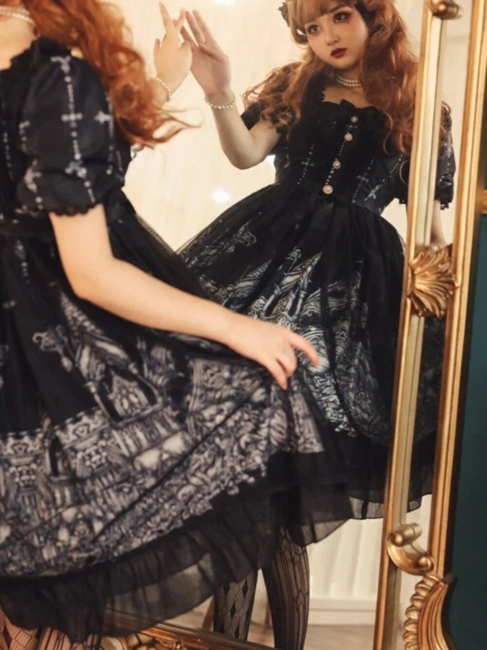 Steampunk Gothic Lolita Black Lace Dress Small NWOT